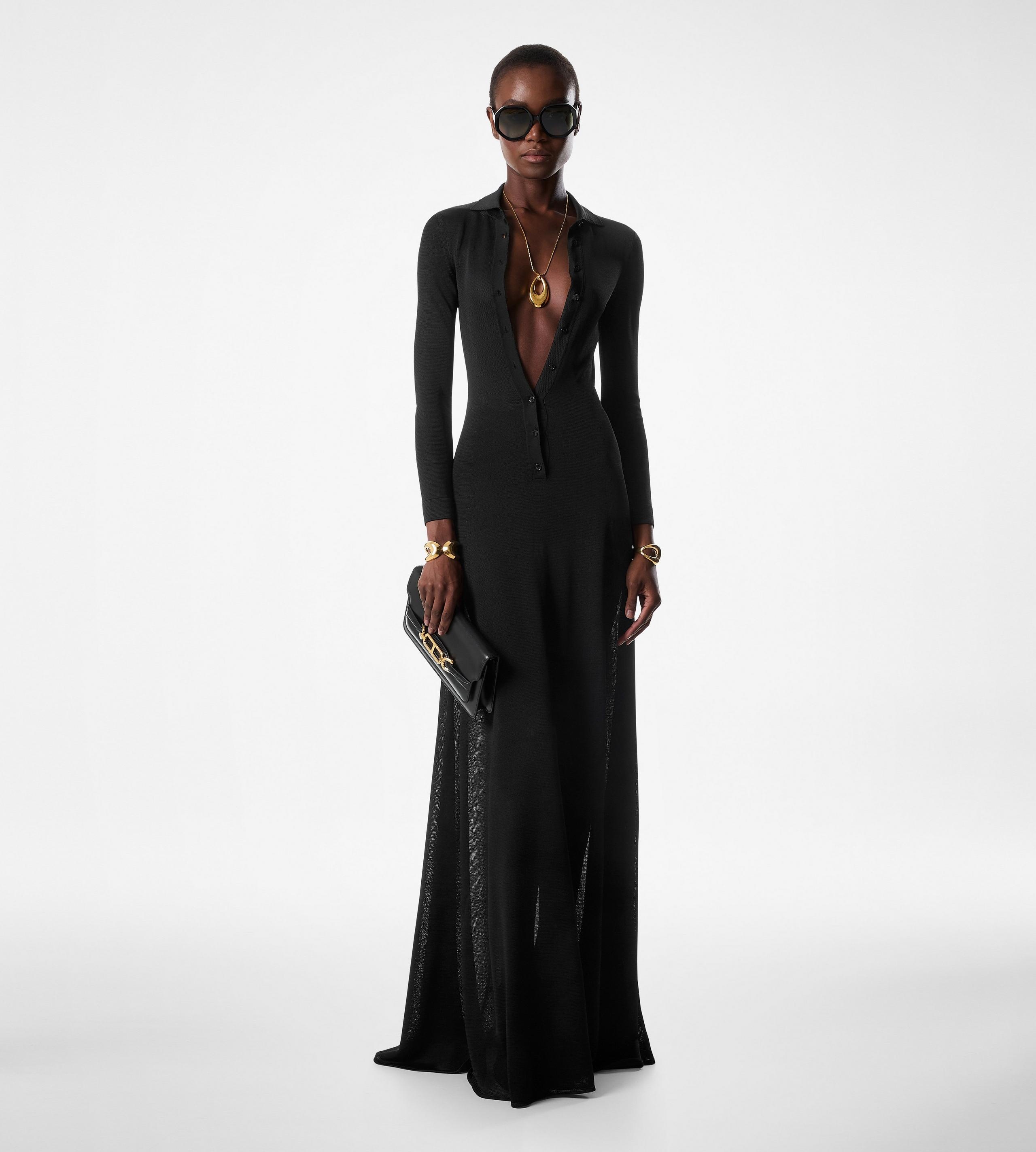 SLINKY VISCOSE KNIT POLO EVENING DRESS - 2