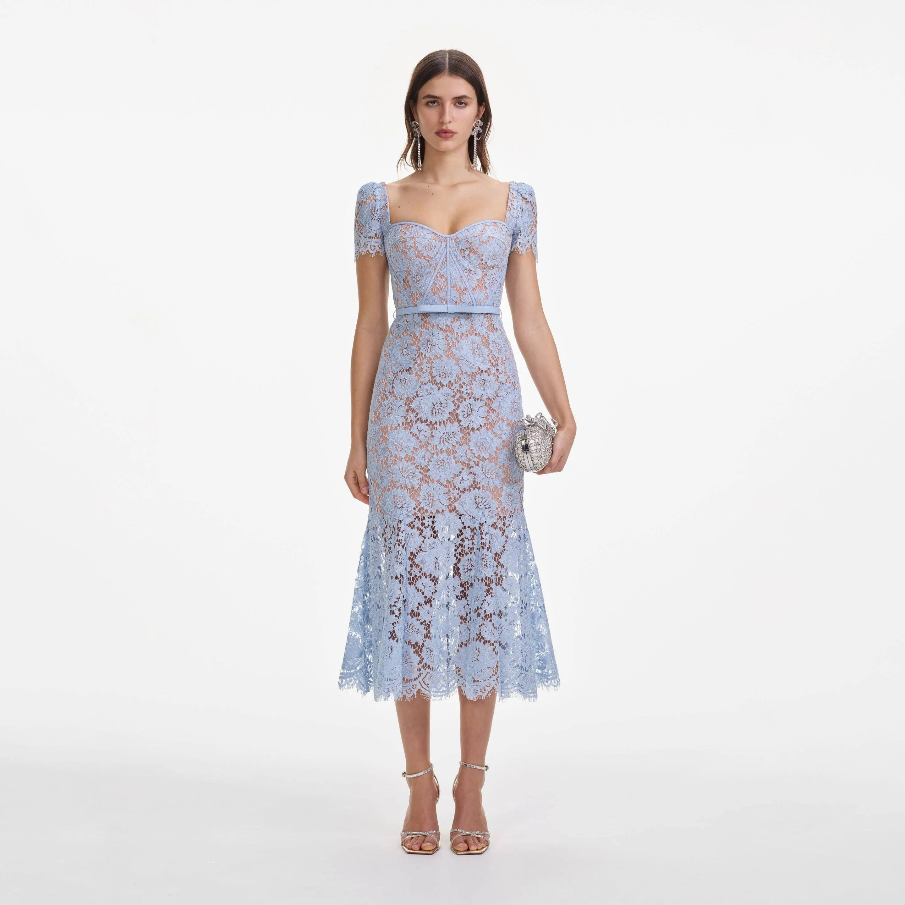 Blue Fine Lace Midi Dress - 1