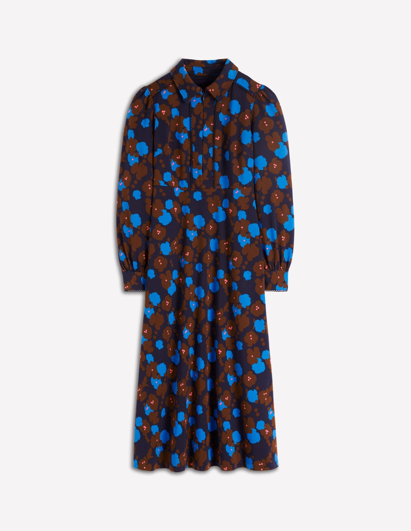 Pip Zip-Up Ponte Midi Dress-French Navy, Garden Blossom 1
