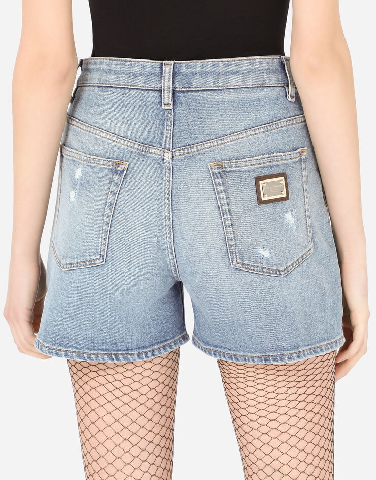 Light blue stretch denim shorts - 5