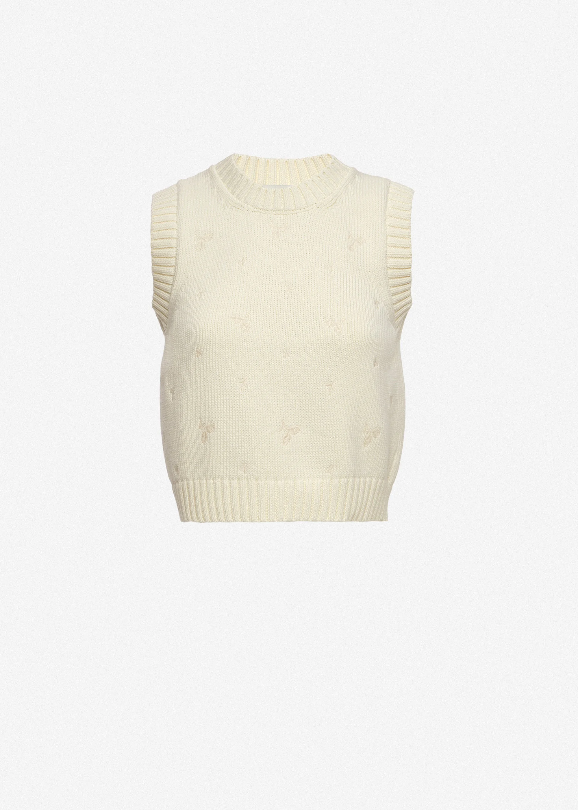 Cotton vest with embroidered roses in cream - 1