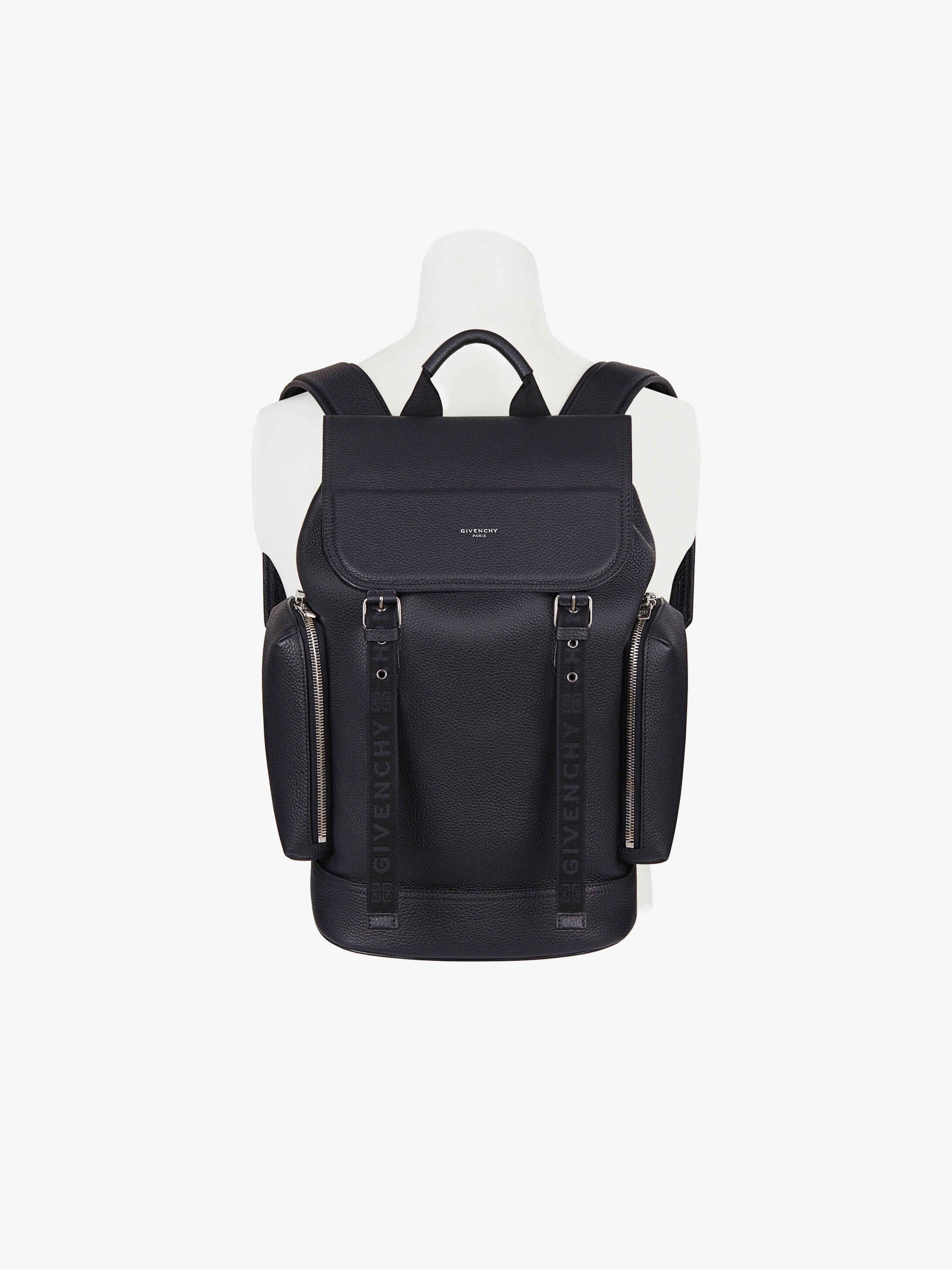 Multi-pockets backpack in grained leather - 1