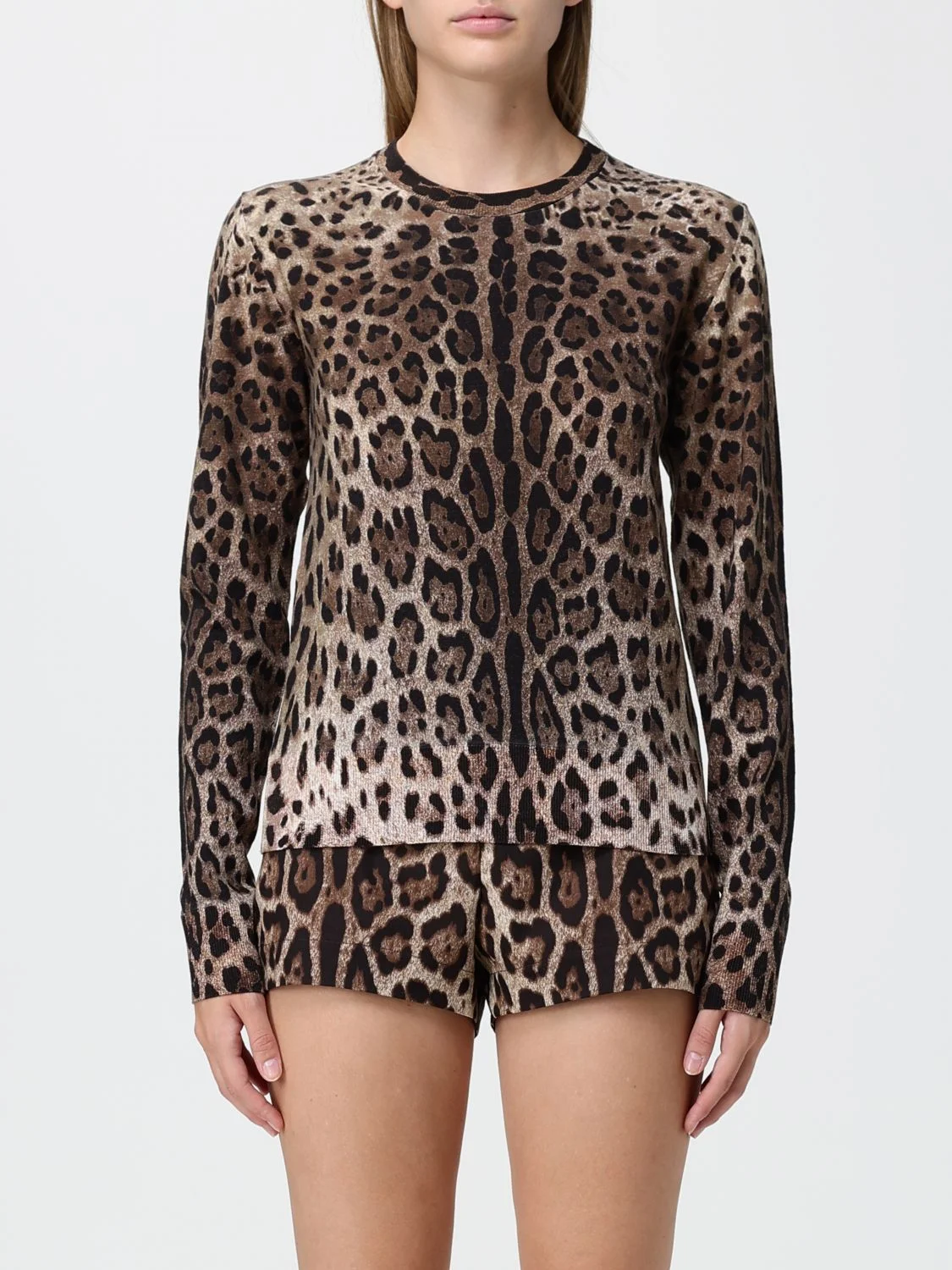 DOLCE & GABBANA Animalier-Print Virgin Wool Crewneck Jumper - 1