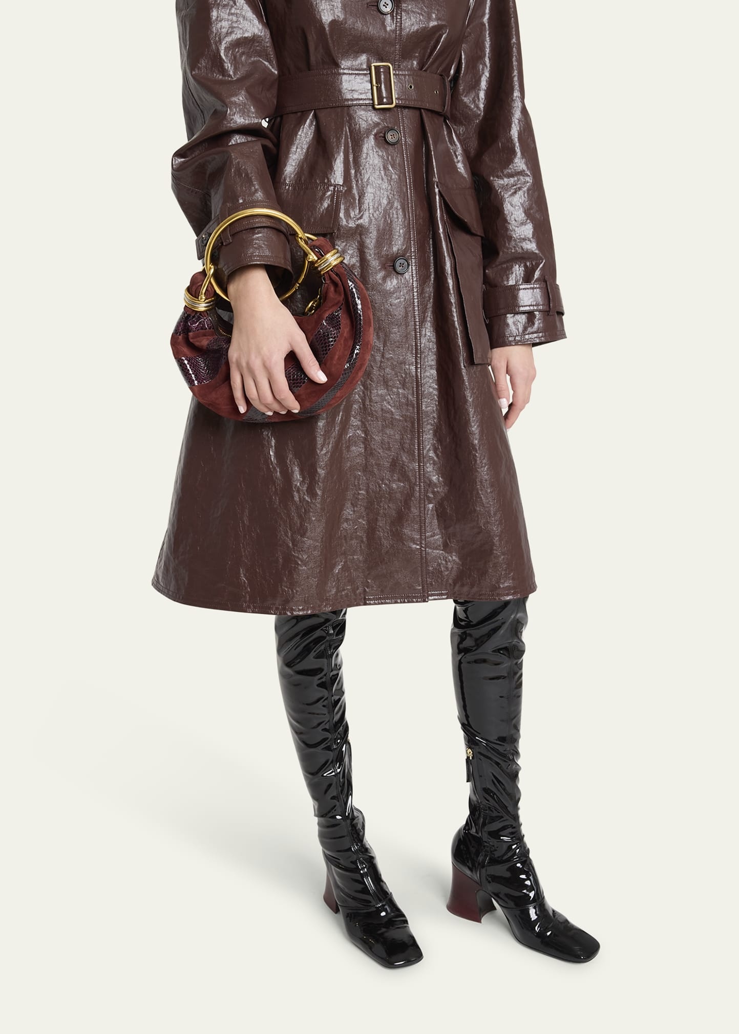 Bracelet Shoulder Bag in Calfskin Suede and Snakeskin - 2