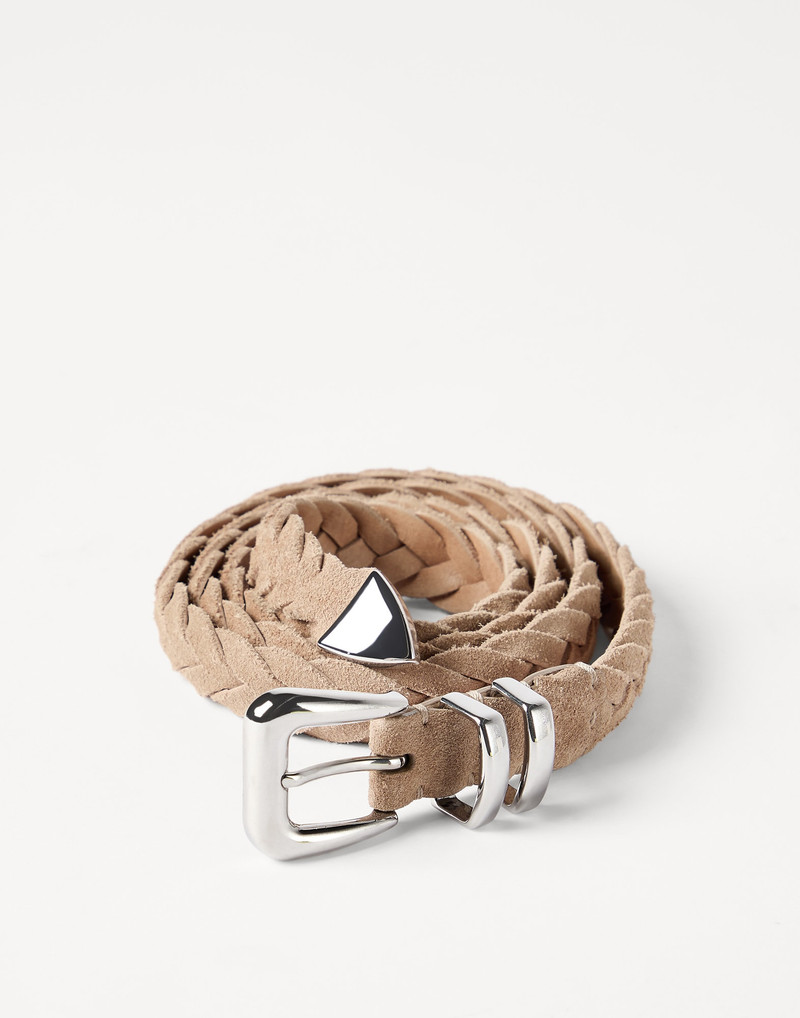 Brunello Cucinelli Reversed calfskin braided belt with tip outlook