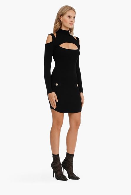 Short black knit openwork dress - 7