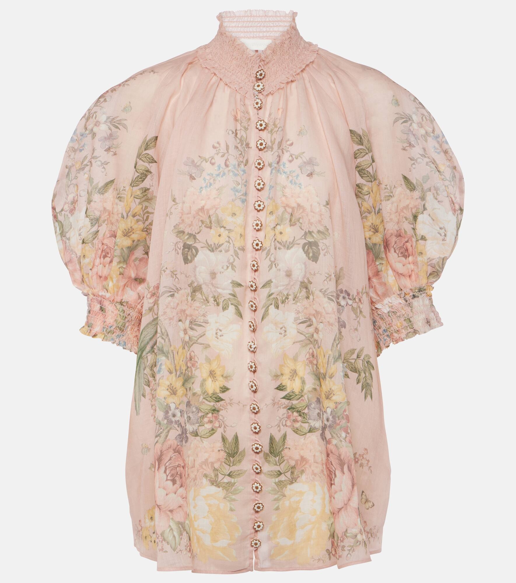 Waverly floral shirred ramie blouse - 1