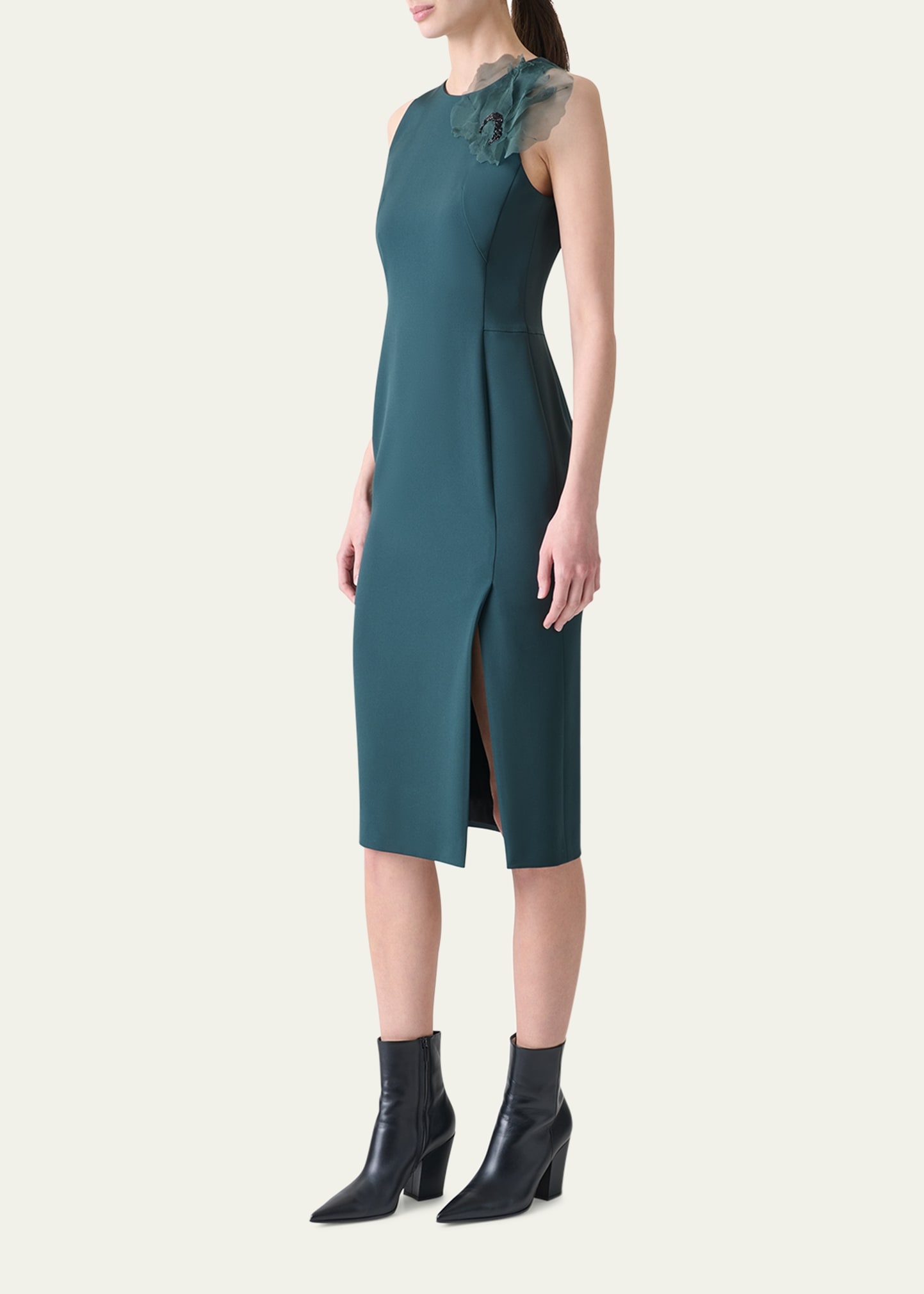 3D Anemone Flower Silk Crepe Sheath Dress - 4