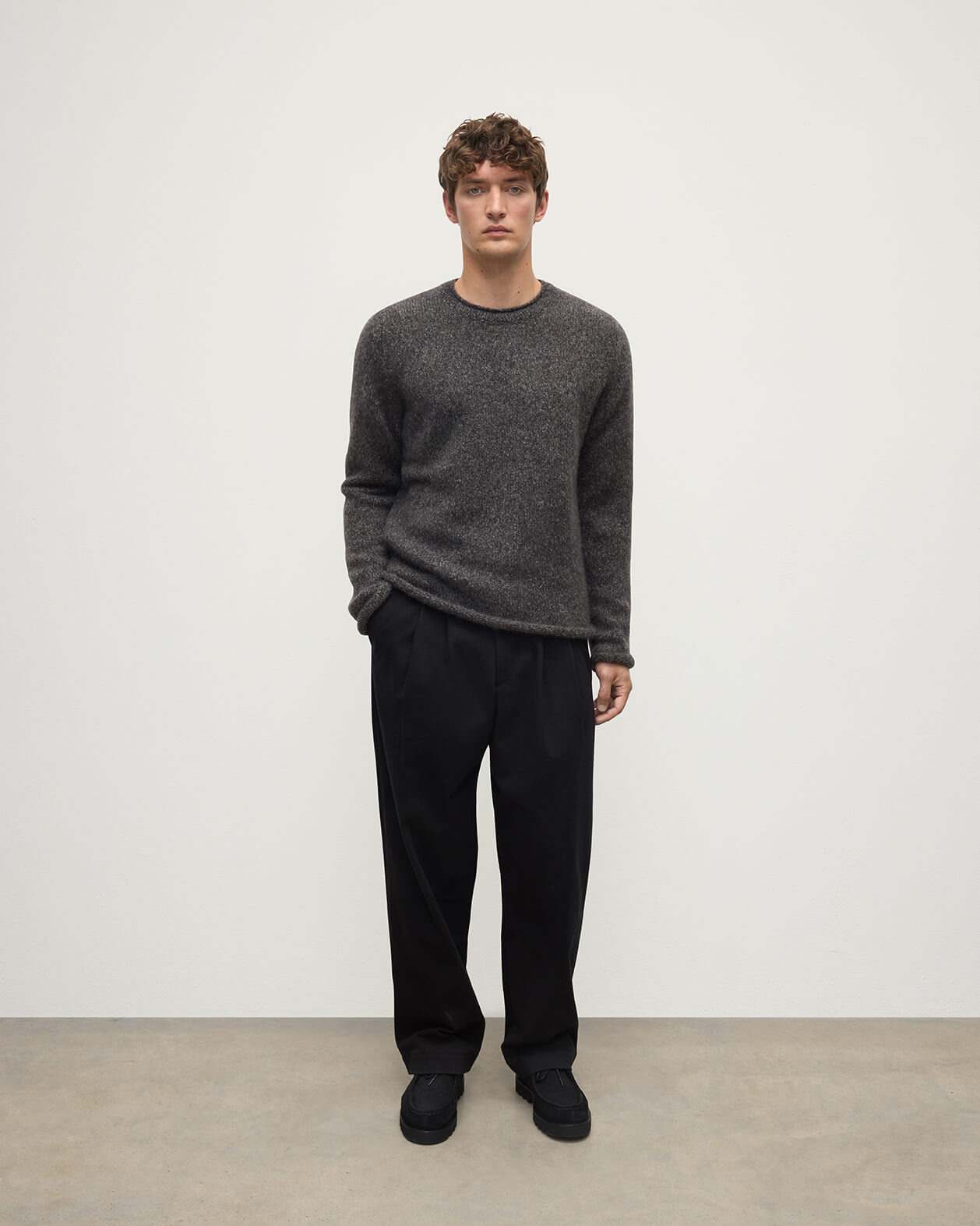 Brushed Cashmere Silk Grey Jumper - 2