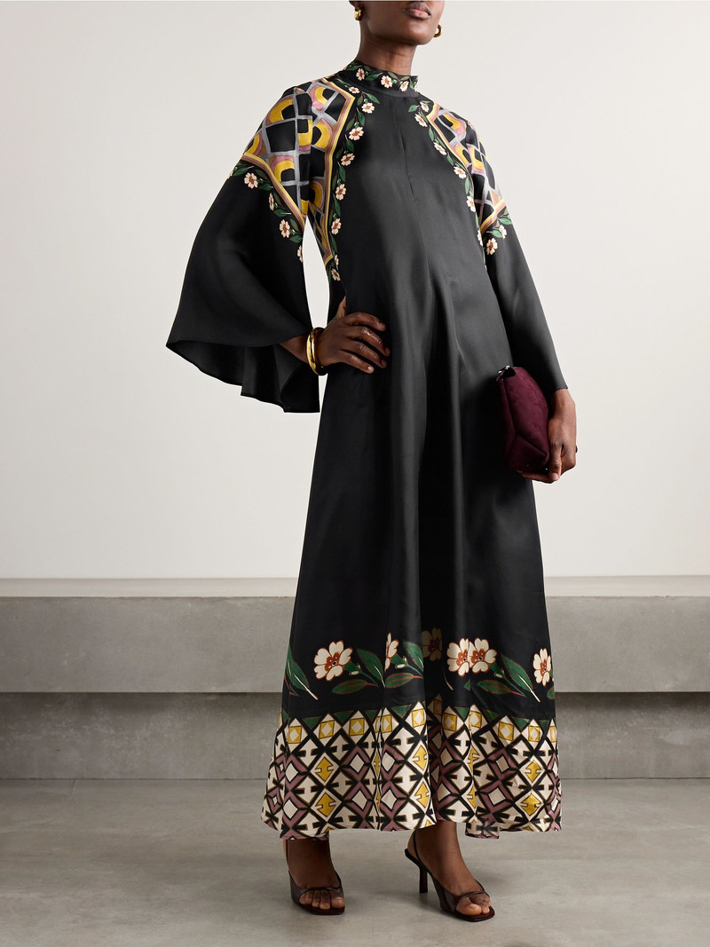 La DoubleJ Magnifico tie-neck printed silk-twill maxi dress Black outlook