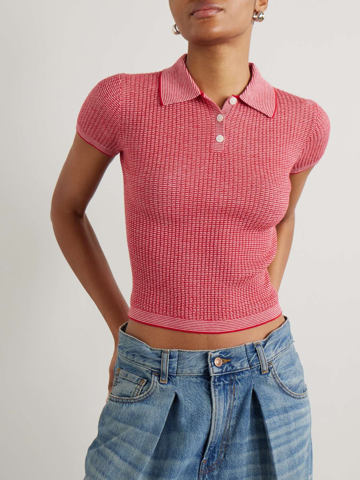 Ribbed cashmere polo sweater Pink - 3
