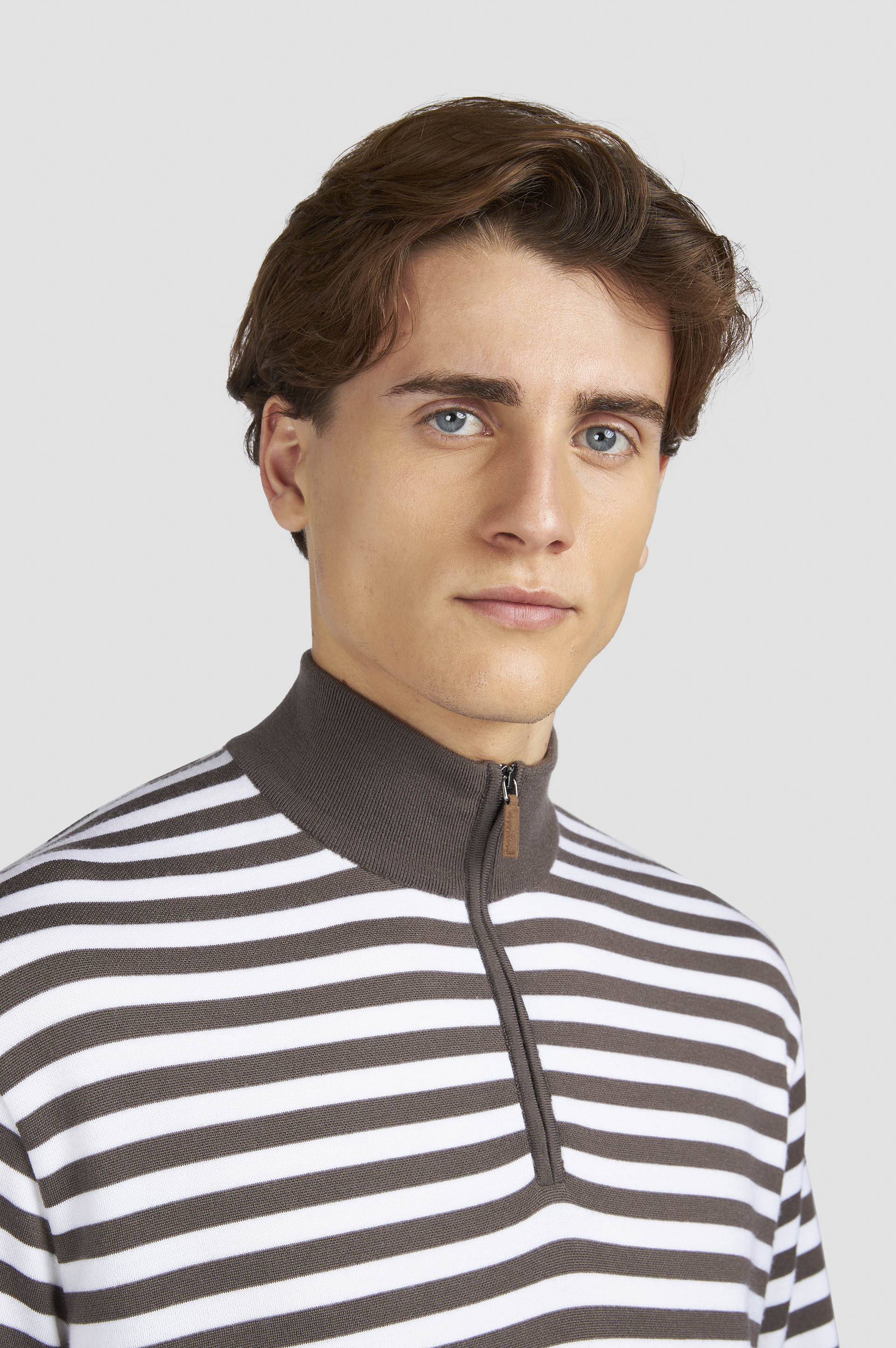 STRIPED WOOL CASHMERE HALF ZIP SWEATER - 4