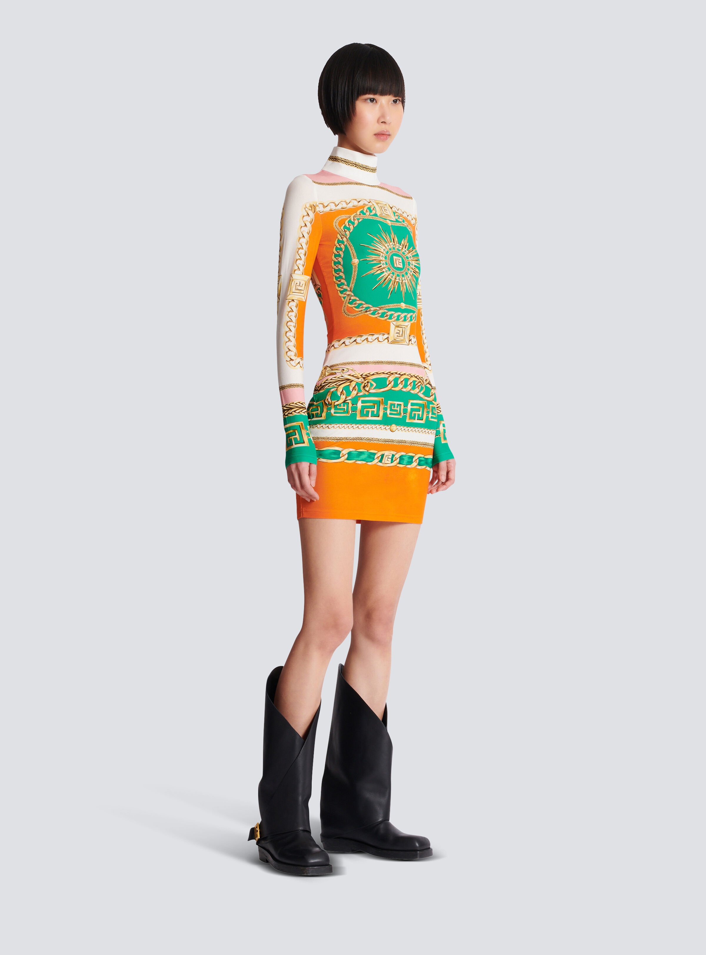 Short printed bodycon dress with Balmain Foulard pattern - 3