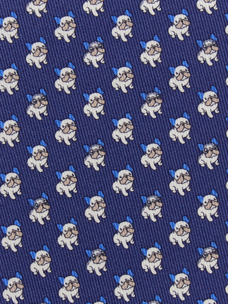 Bulldog print silk tie 2