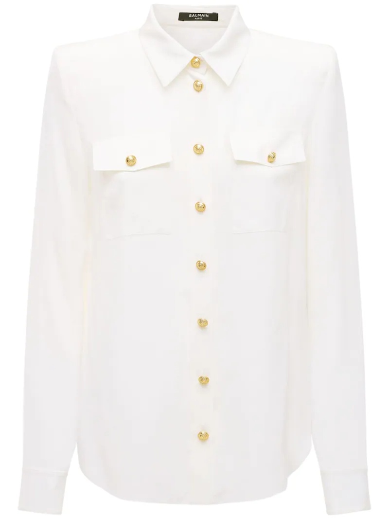 BUTTONED SHEER SILK CRÊPE DE CHINE SHIRT - 1