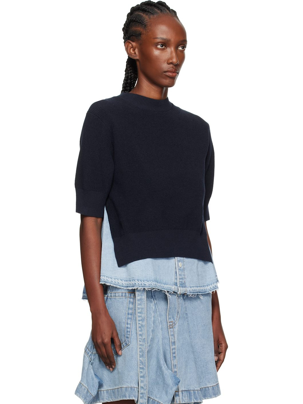Navy & Blue Denim x Knit Sweater - 2