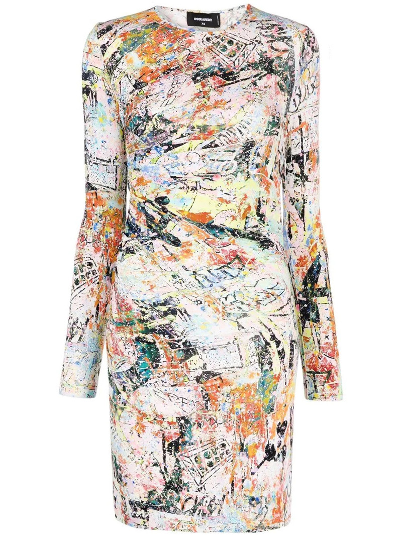 abstract-print long-sleeve dress 1
