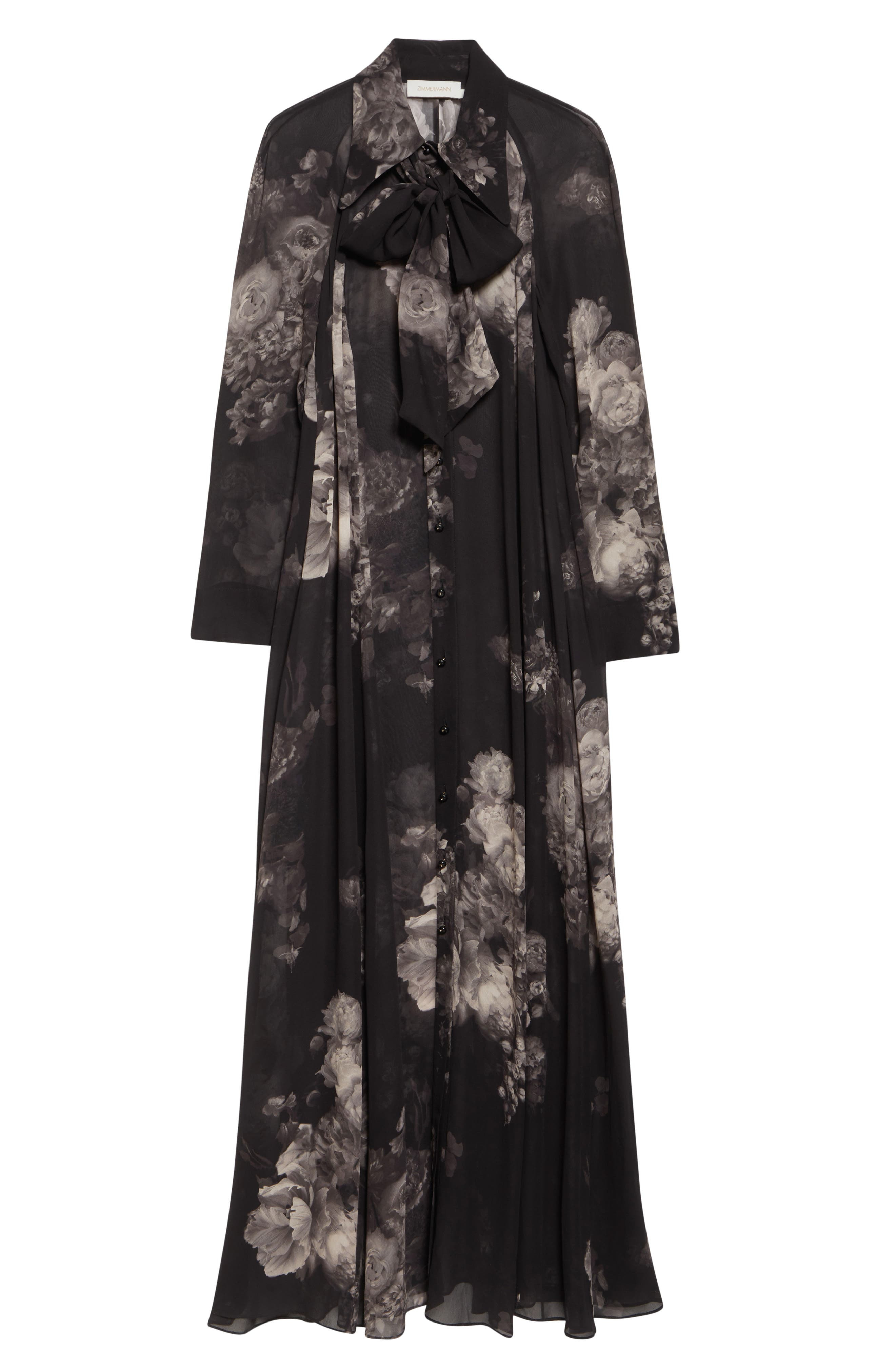 Zimmermann Hypnotic Floral Print Long Sleeve Georgette Shirtdress in Ghost Floral at Nordstrom - 5