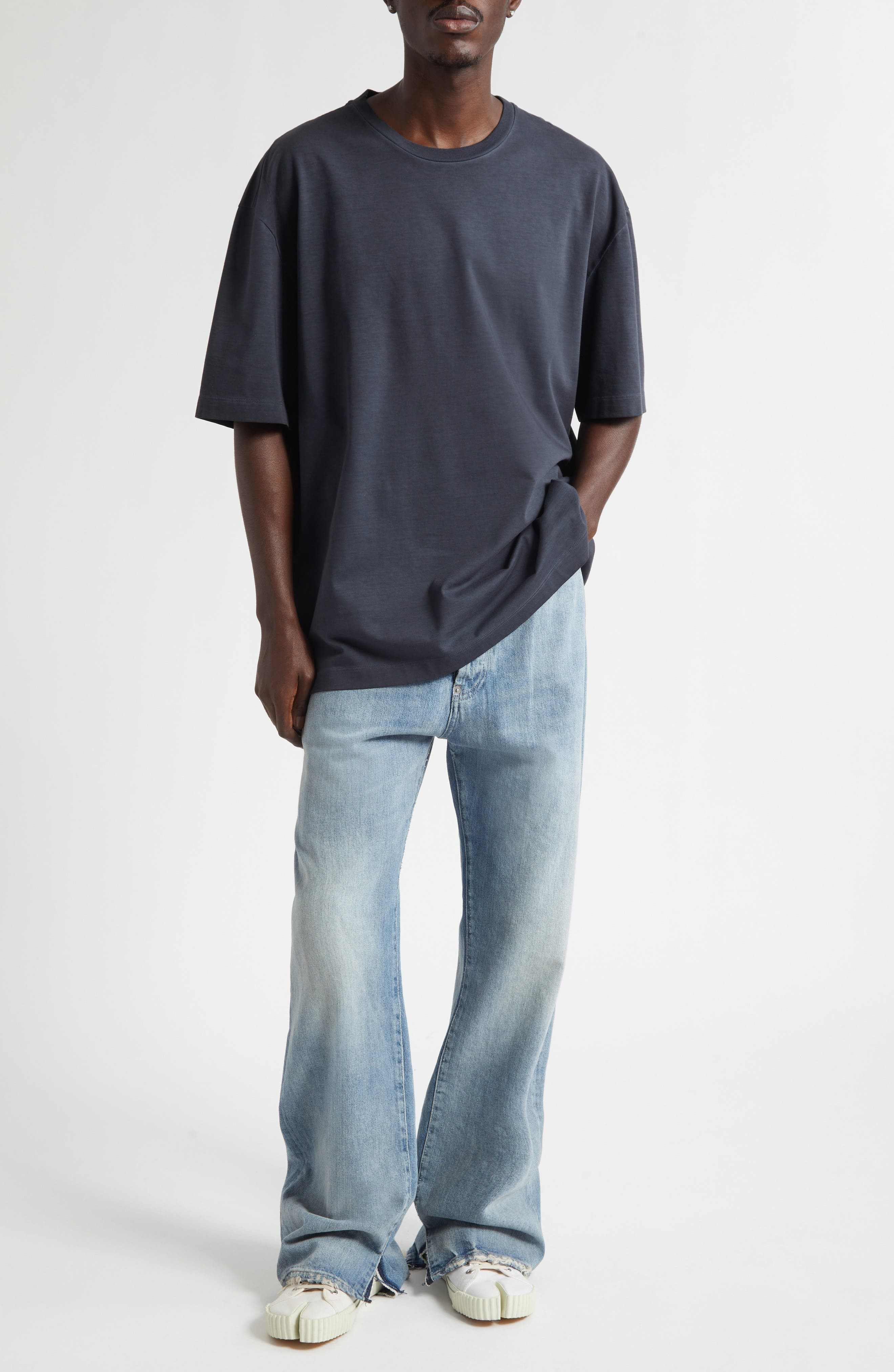 Maison Margiela Distressed Split Hem Five-Pocket Jeans in Light Blue at Nordstrom - 2
