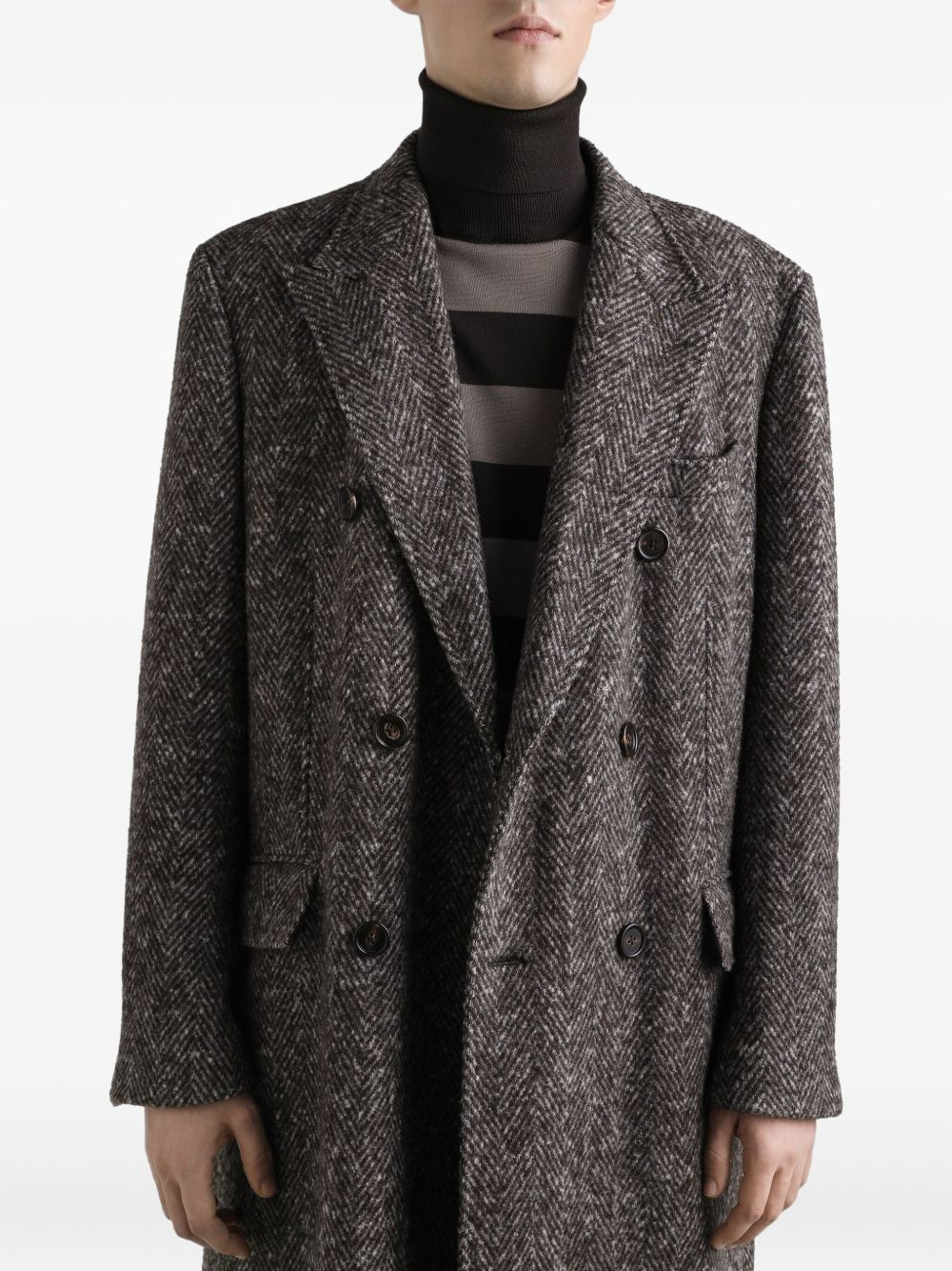 herringbone double-breasted coat - 4