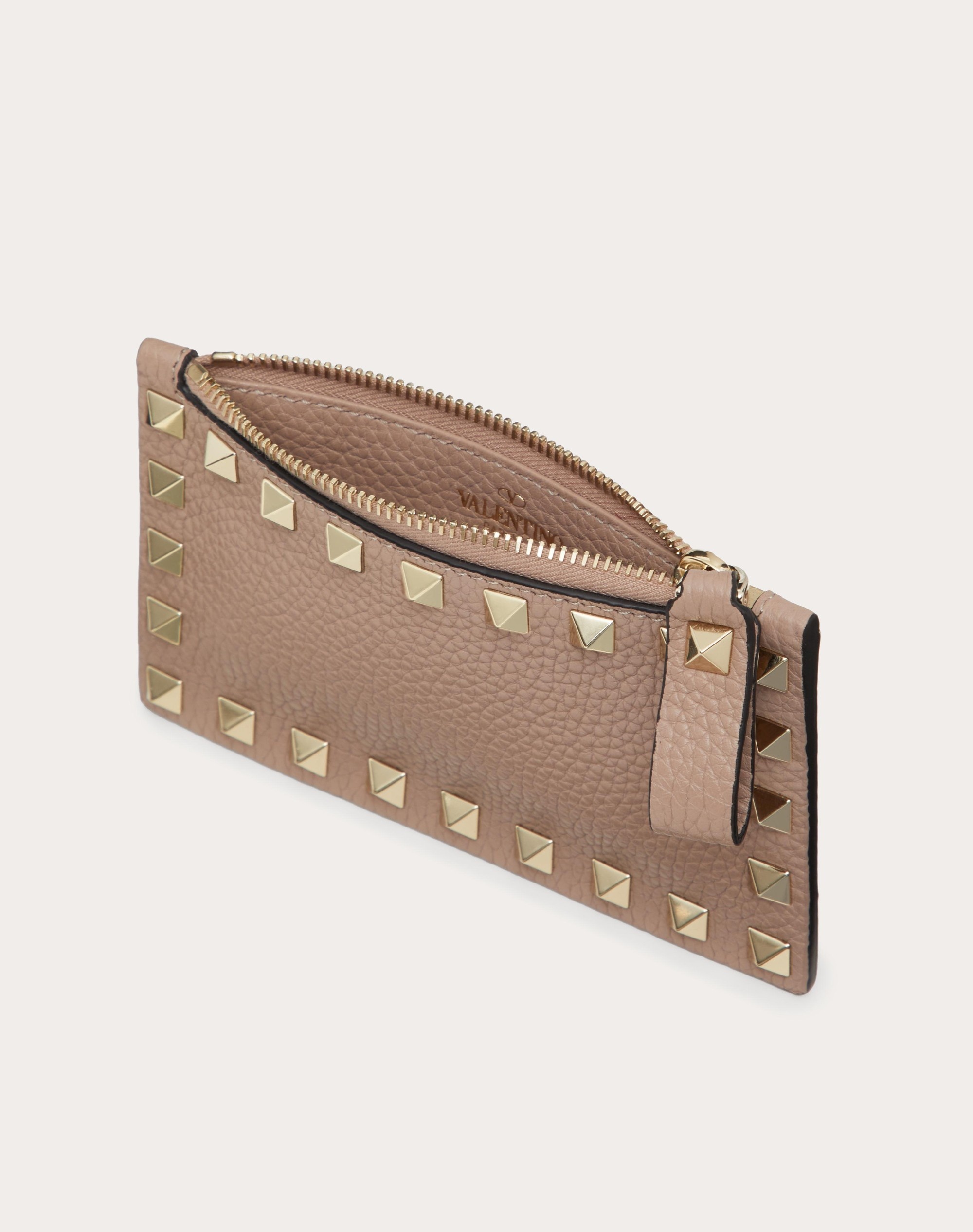 ROCKSTUD GRAINY CALFSKIN CARDHOLDER WITH ZIPPER - 5