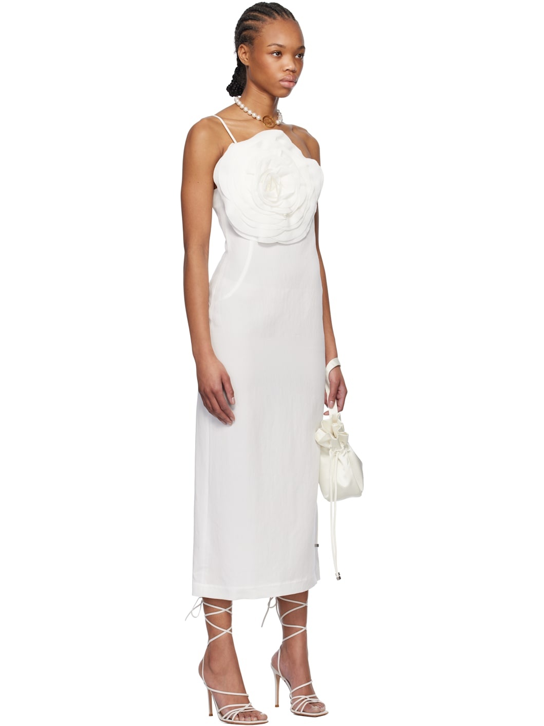 White Sheath Rose Detail Midi Dress - 2