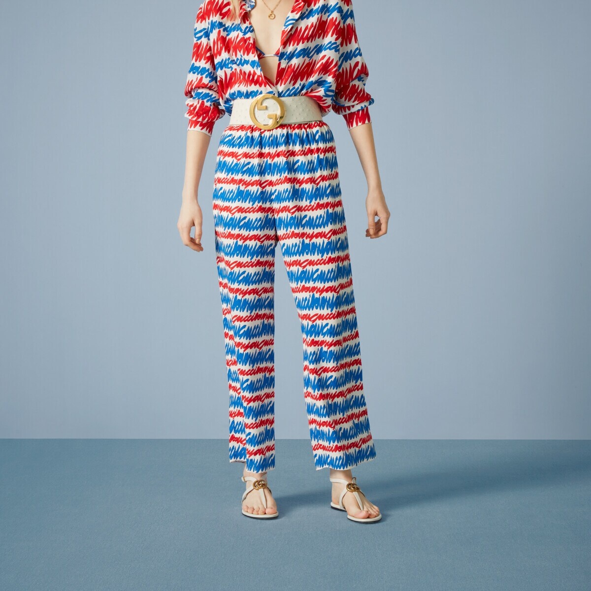 'Gucci loves you' print silk pant - 4