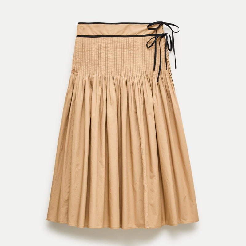 Faux side-tie pleated skirt in cotton poplin 1