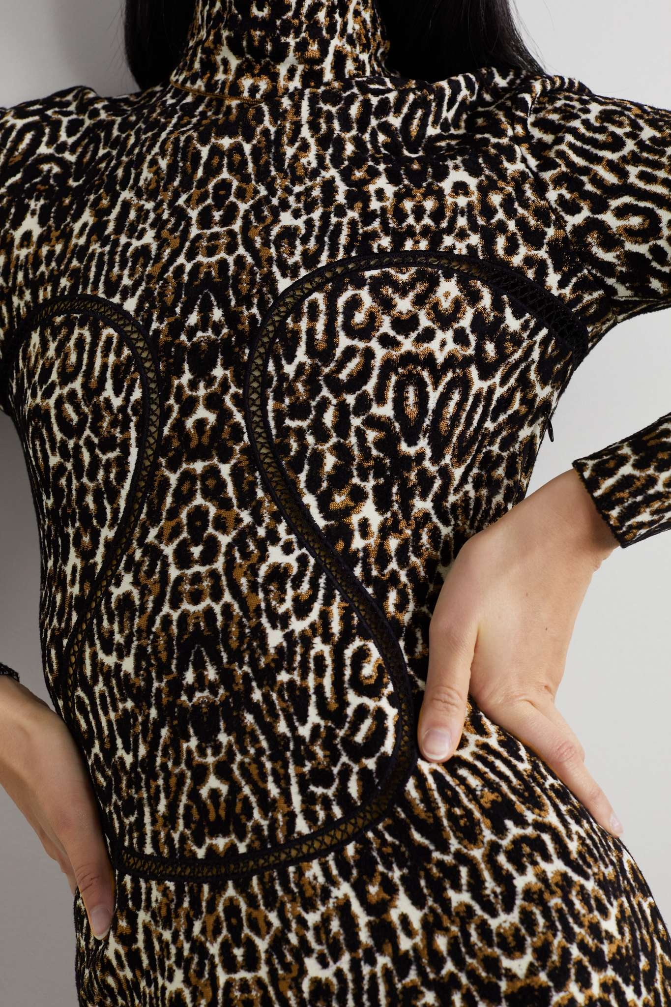 Ruffled leopard jacquard-knit turtleneck mini dress - 5
