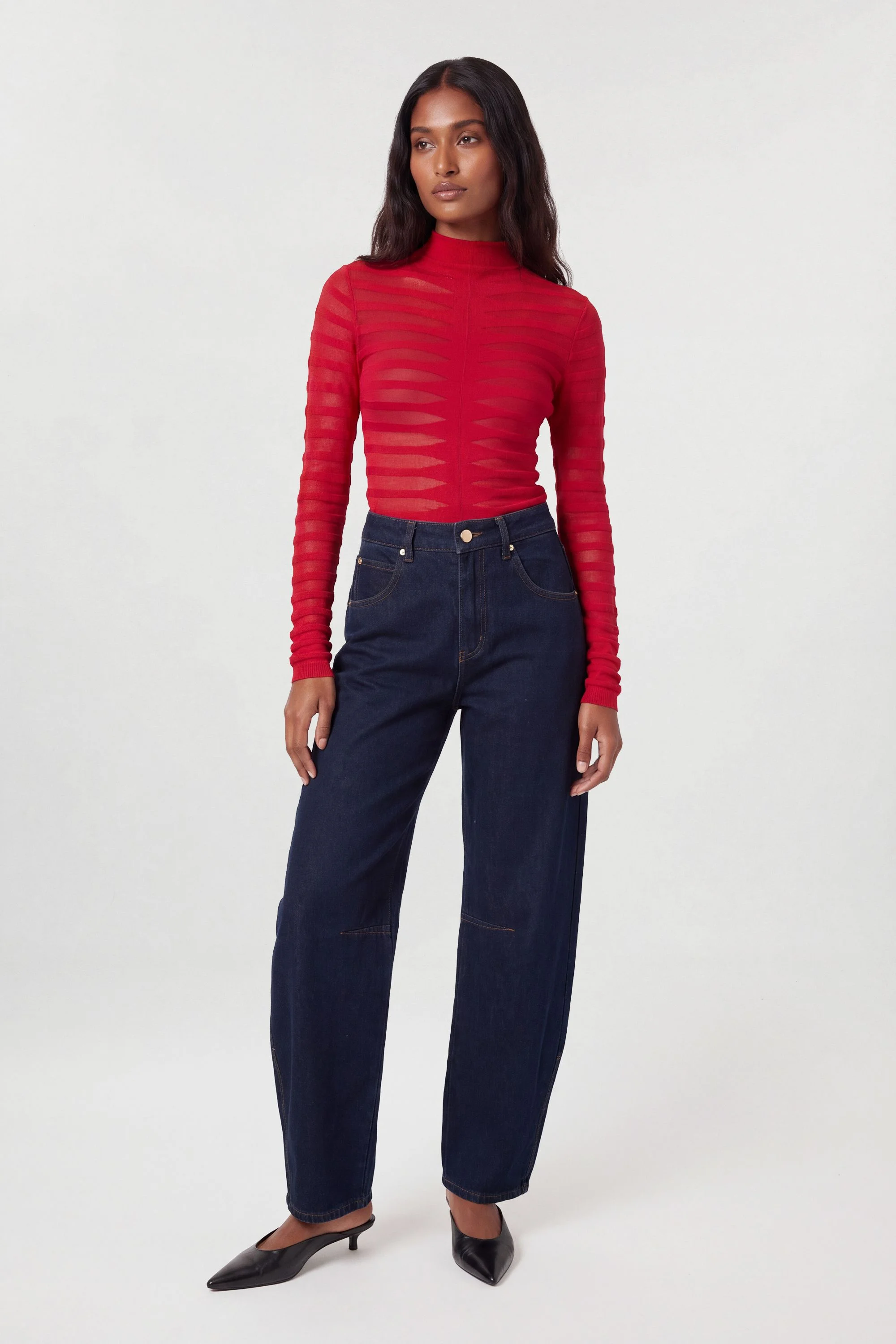 Textured Geo Knitted Viscose Top With Cuff Splits - 1
