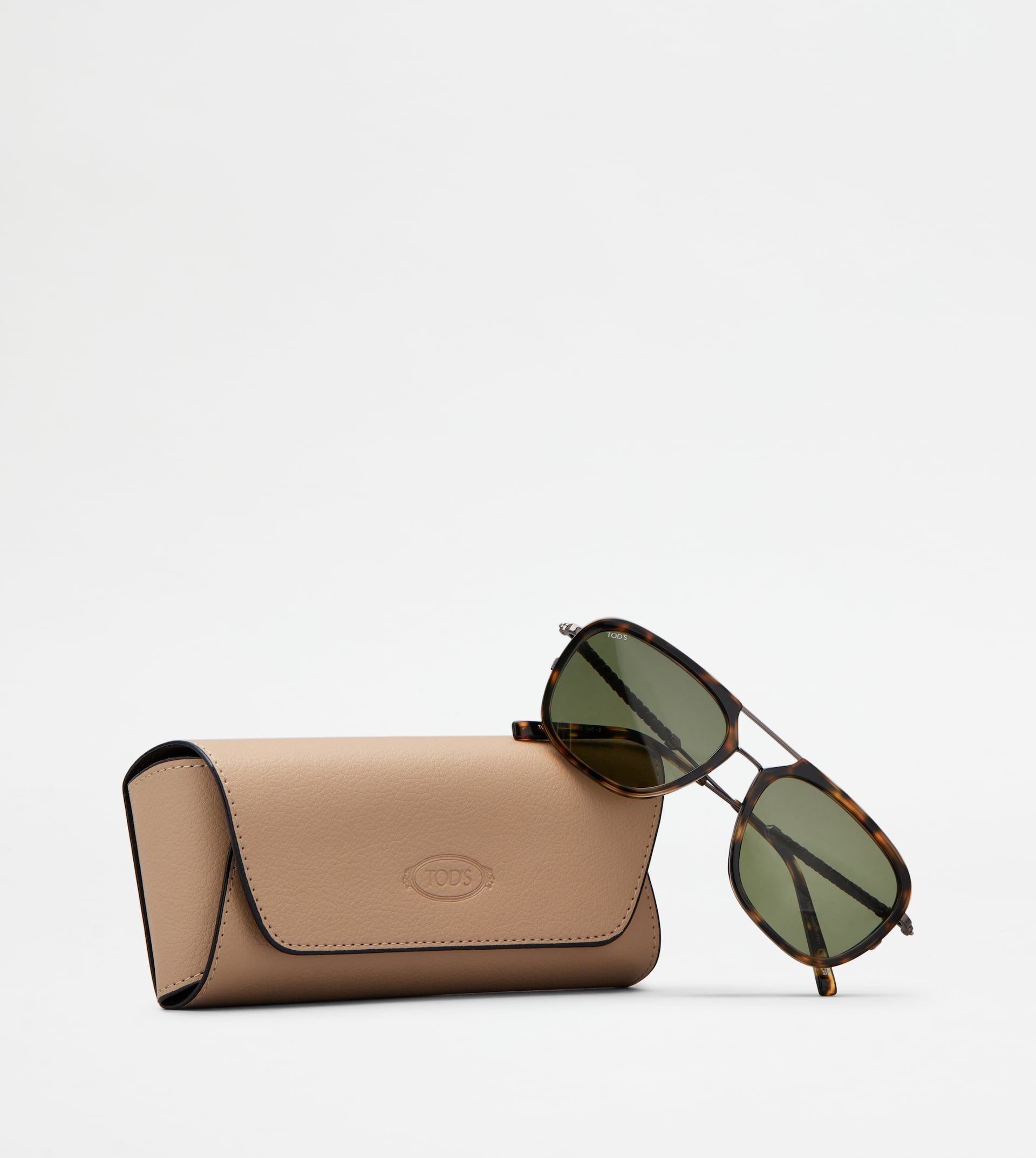 SUNGLASSES WITH TEMPLES IN LEATHER - BROWN - 5