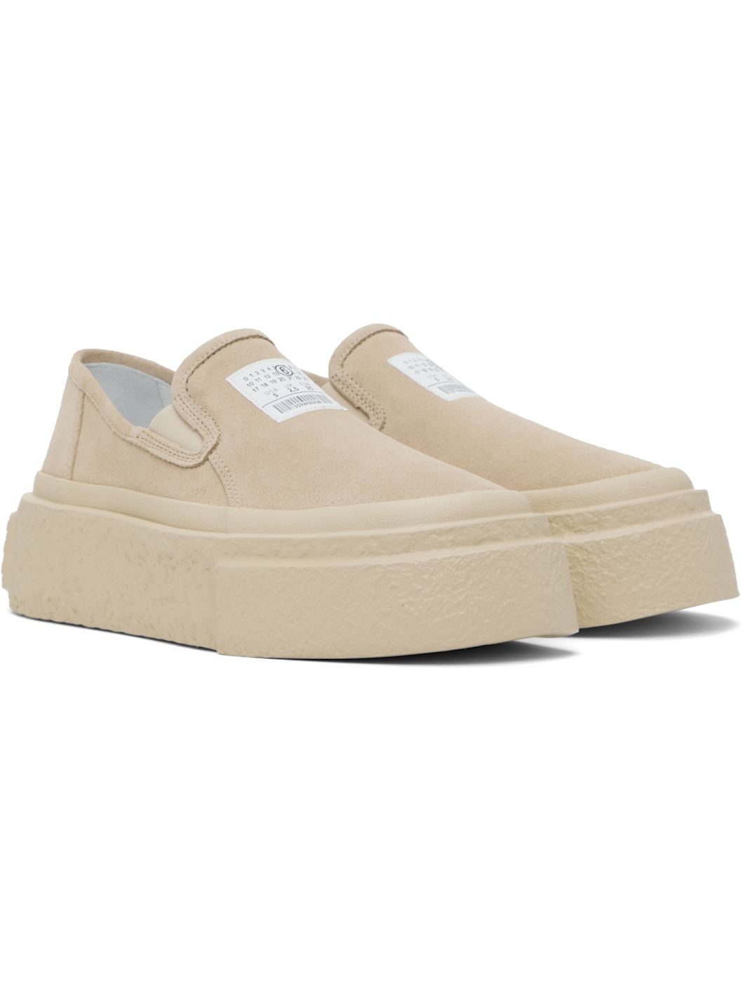 Beige Suede Platform Slip-On Sneakers - 4