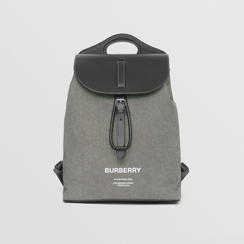 Horseferry Print Canvas and Leather Pocket Backpack 1