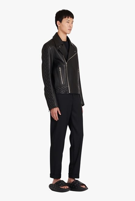 Black quilted leather biker jacket - 7