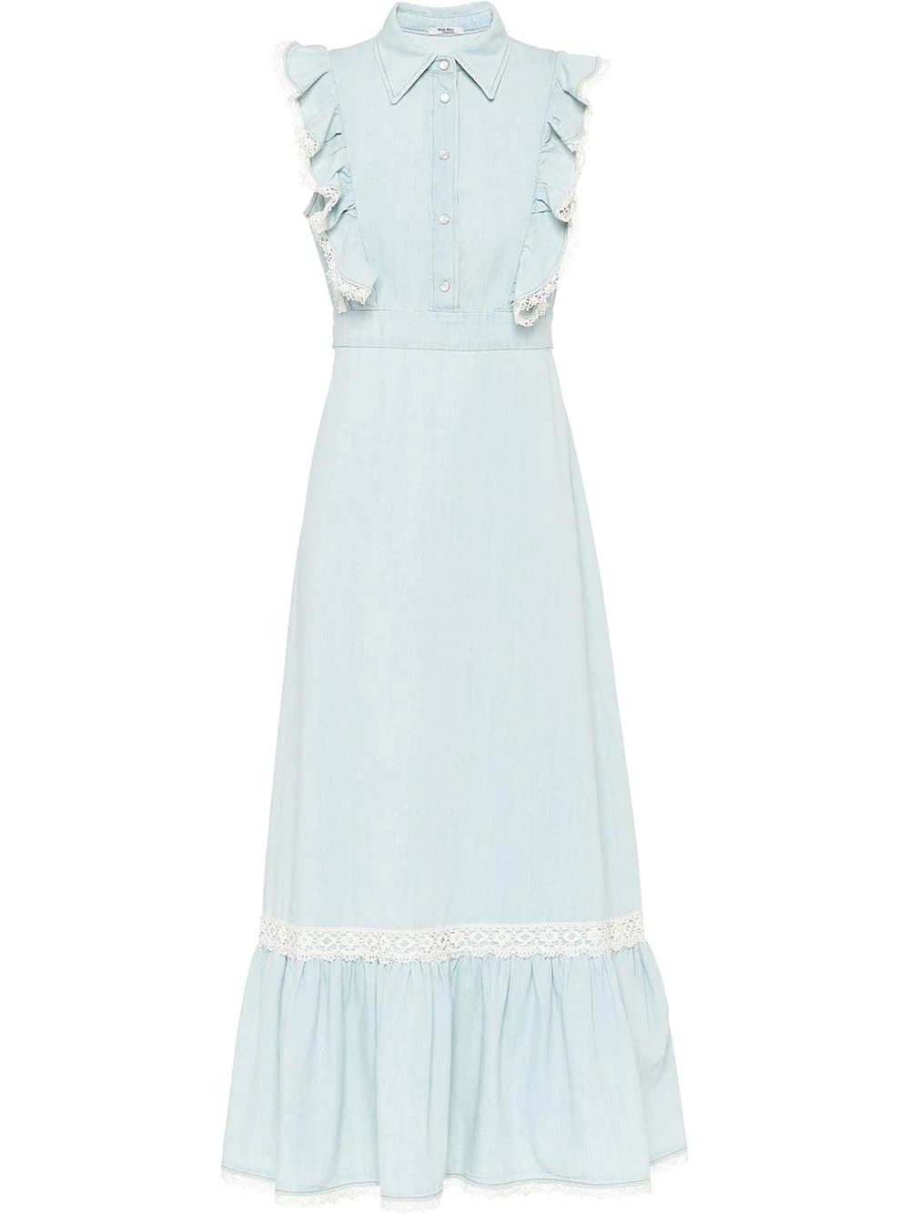 lace-detailing denim long dress - 1