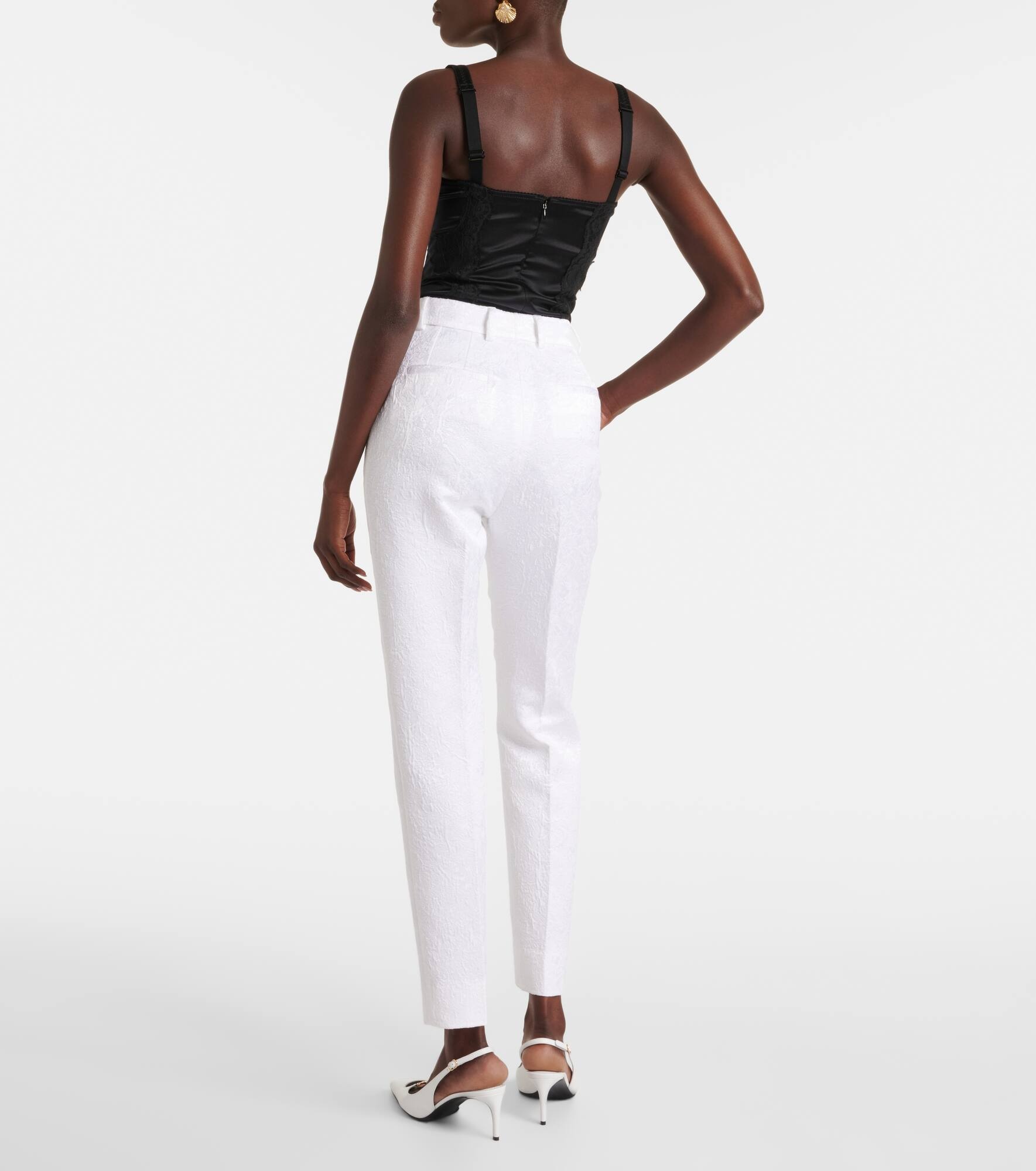 Cotton-blend brocade slim pants - 3