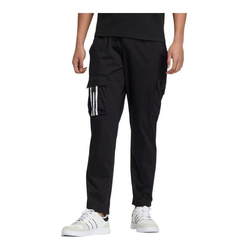 Men's adidas neo Casual Pocket Solid Color Stripe Sports Pants/Trousers/Joggers Black HC9671 - 1