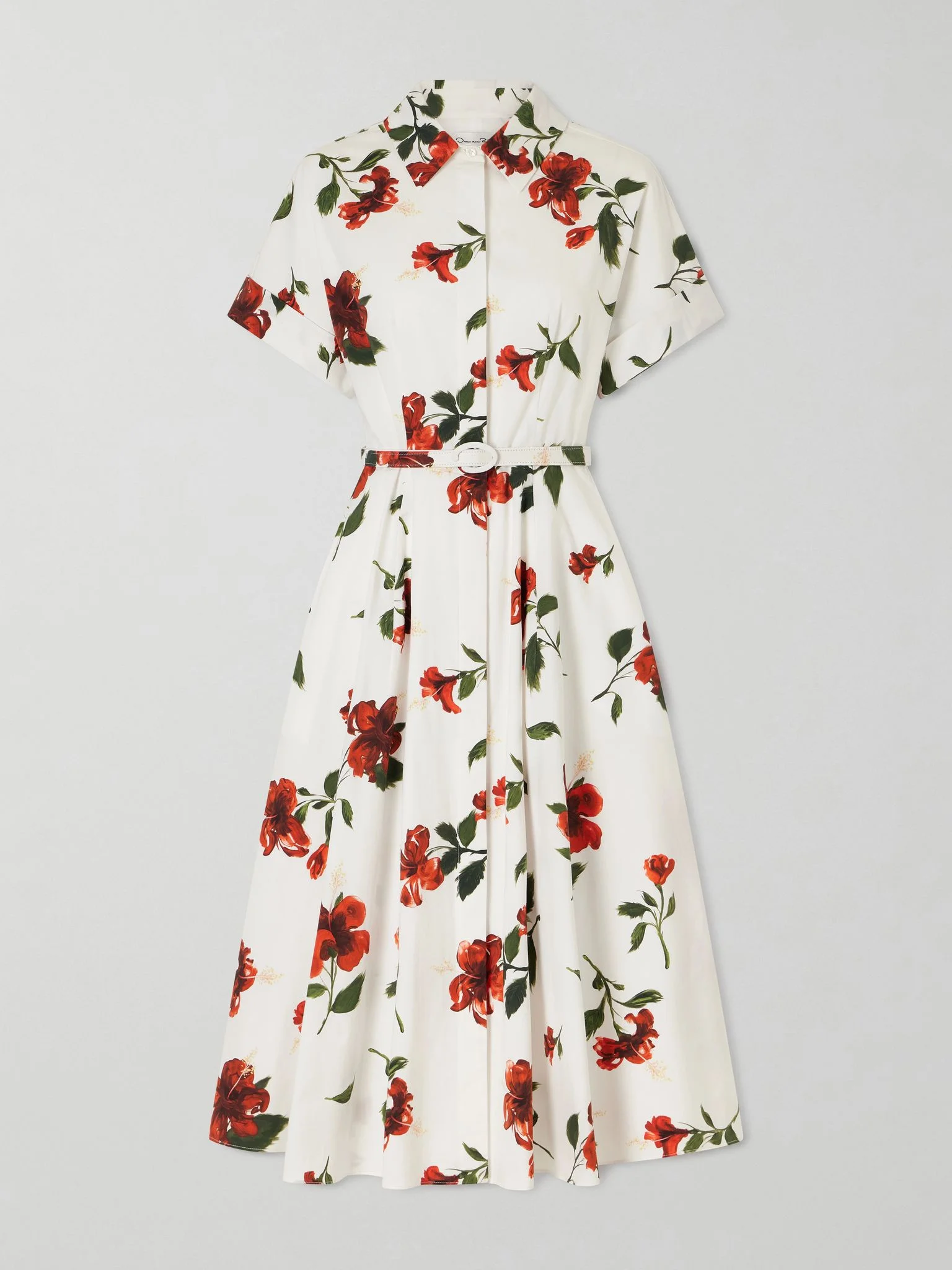 Floral-print cotton-poplin midi dress White - 1