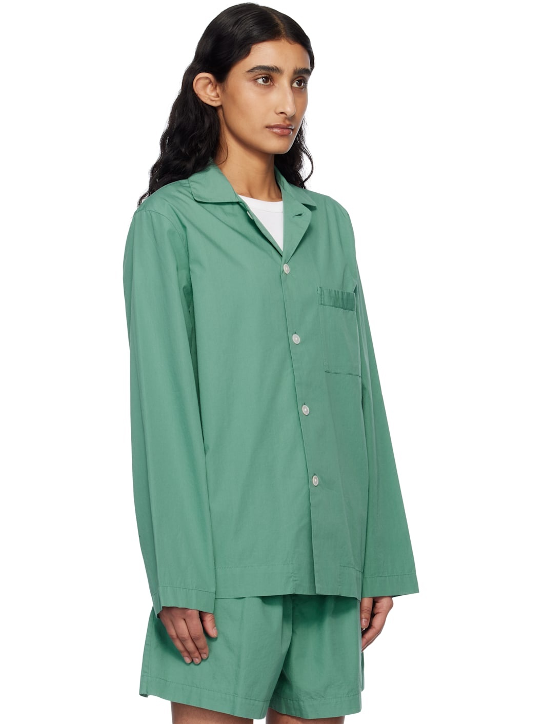Green Poplin Long-Sleeved Pyjama Shirt - 2