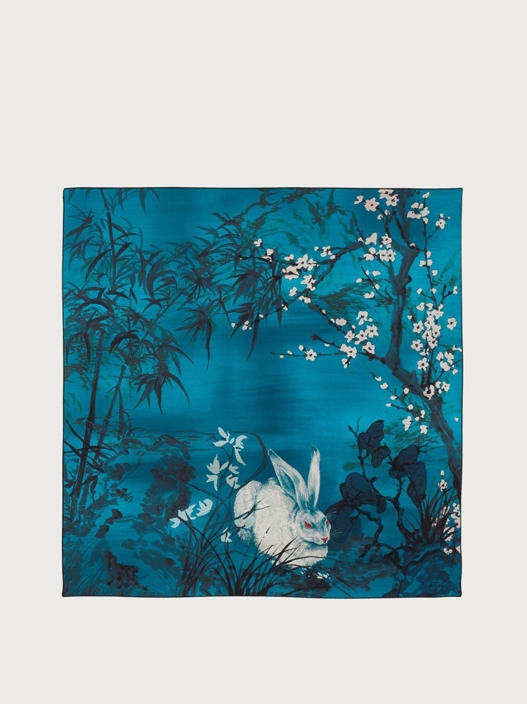 RABBIT PRINT SILK FOULARD - 1