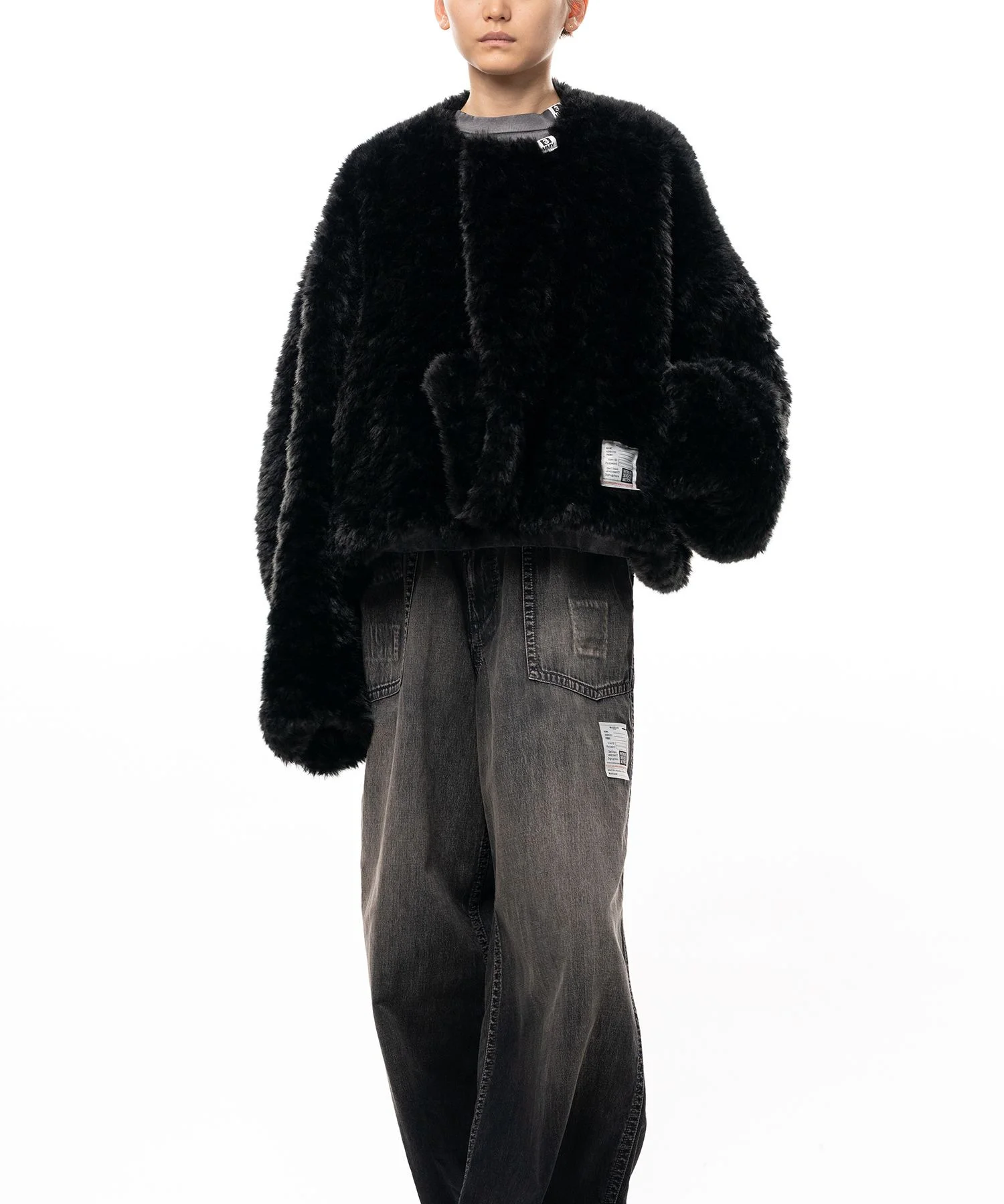 Roll-up Hem Faux Fur Jacket - 1