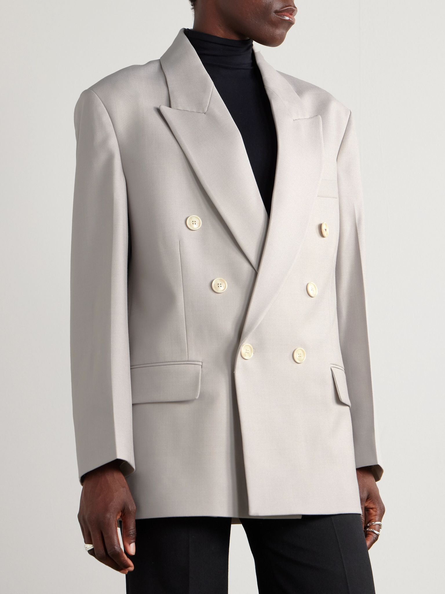 Oversized double-breasted twill blazer Gray - 3