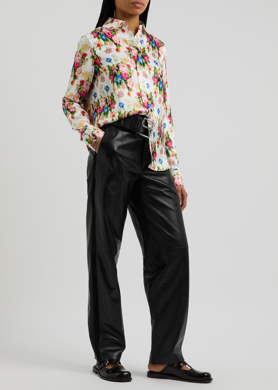 Loewe Womens Belted Black Leather Trousers, Straight Leg, UK10/S - 4