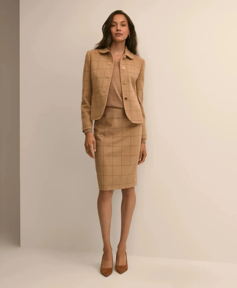 Wool Windowpane Pencil Skirt - 1