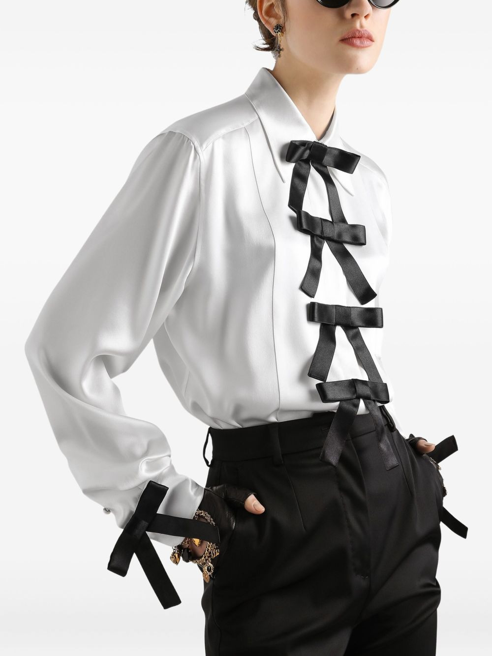 bow-embellished satin blouse - 3