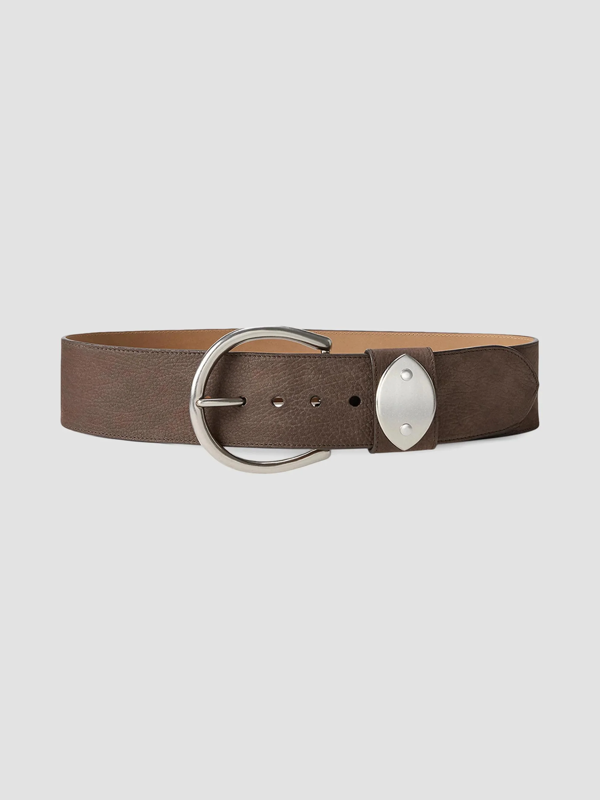 Women's Nubuck Pebbled Leather Wide Belt - Luggage Brown - 1