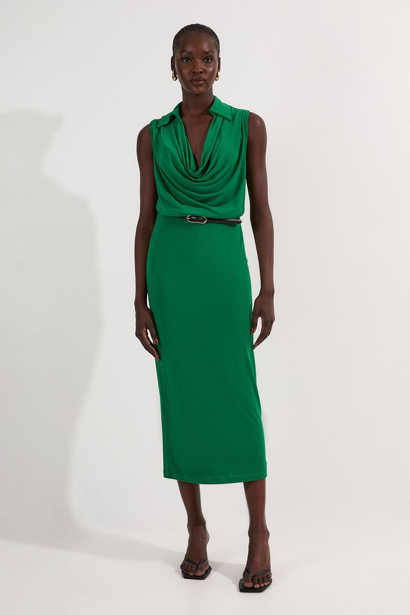 KAREN MILLEN Drape Collared Crepe Maxi Dress outlook