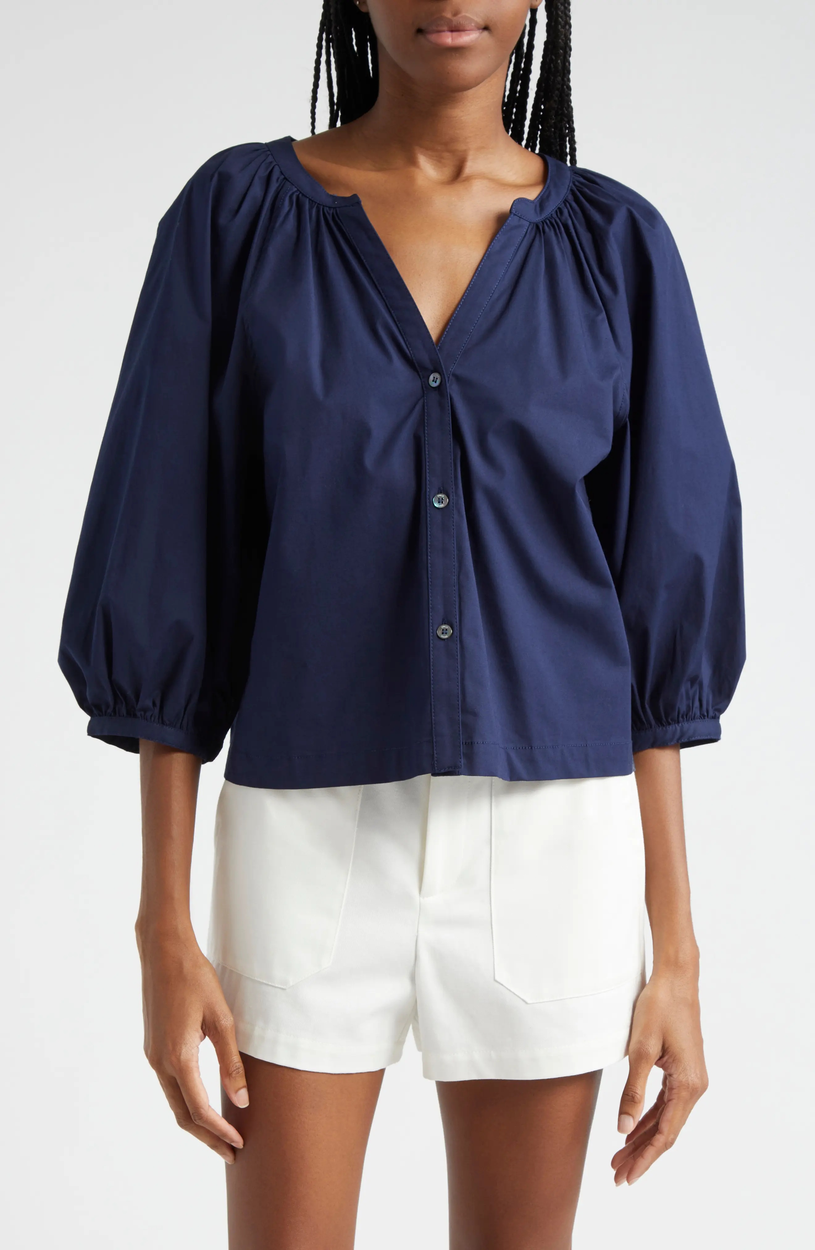 New Dill Stretch Cotton Button-Up Blouse - 1