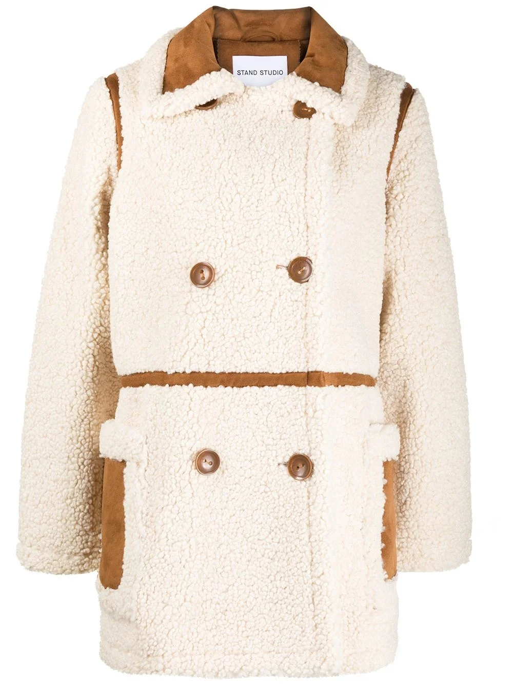 double-breasted faux-shearling coat - 1