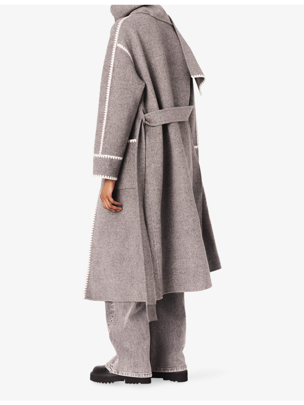 Integrated-Scarf Double-Faced Wool-Blend Coat - 3
